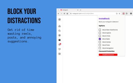 InstaBlocker settings with password protection